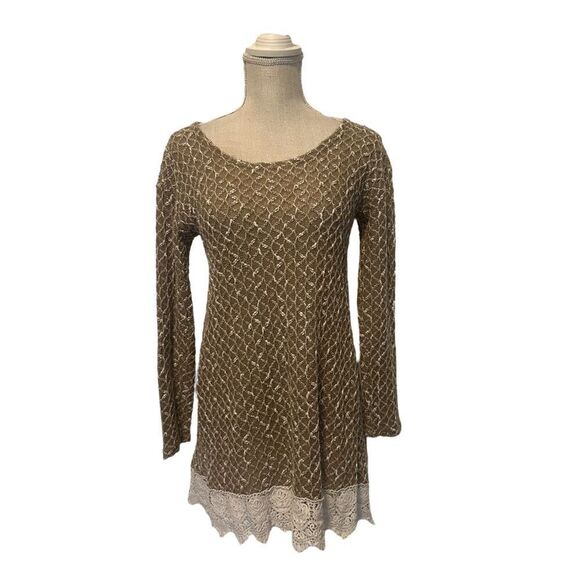 Anthropologie A'reve Sweater Tunic with Lace & Double Bow Detail Size Medium - Picture 2 of 16